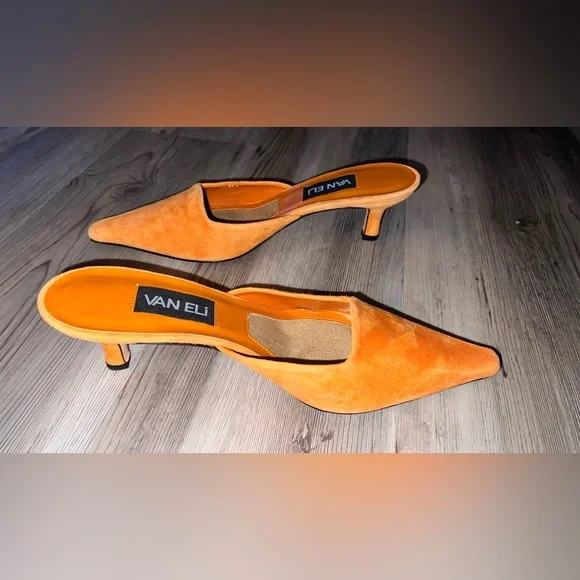 Vaneli Orange Suede Kitten Heel Open Back Mules Size 8 New Without Box - Picture 3 of 6